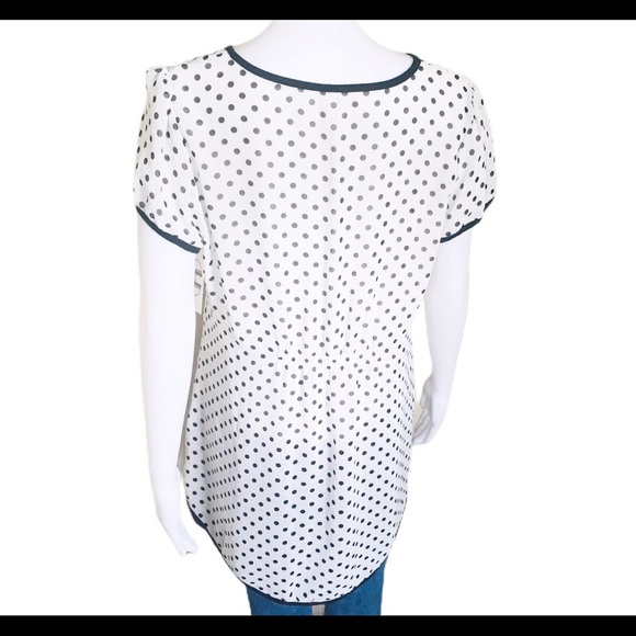 NWT A BY D (Boutique) Polka Tunic Top With Vegan/Faux Detail Leather Ivory Large - Picture 3 of 8